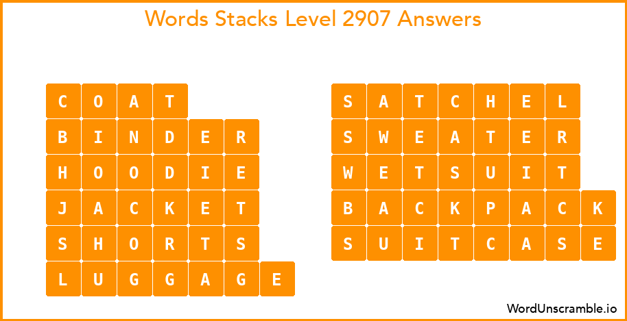 Word Stacks Level 2907 Answers