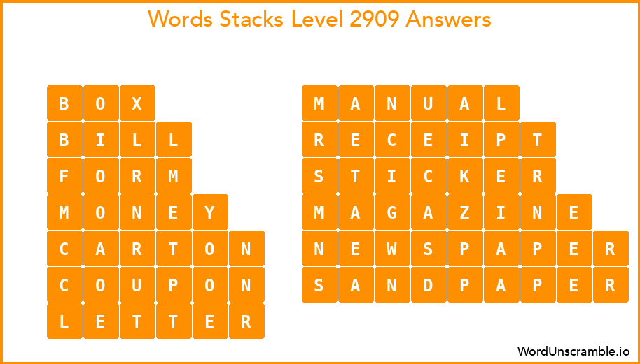 Word Stacks Level 2909 Answers