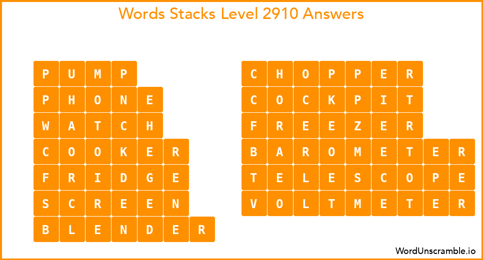 Word Stacks Level 2910 Answers