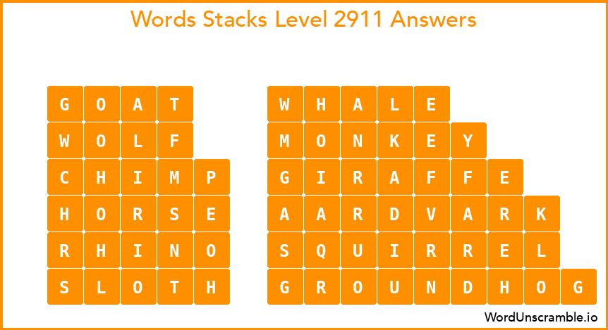Word Stacks Level 2911 Answers