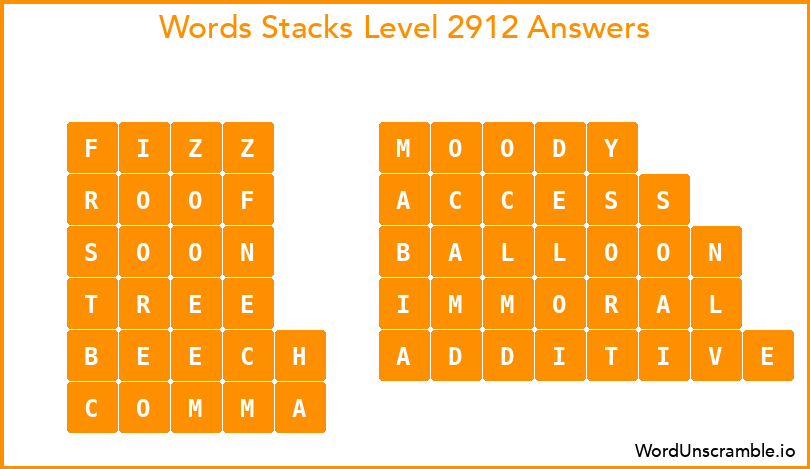 Word Stacks Level 2912 Answers