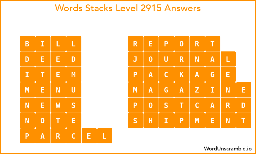 Word Stacks Level 2915 Answers
