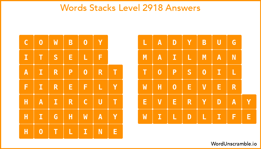 Word Stacks Level 2918 Answers