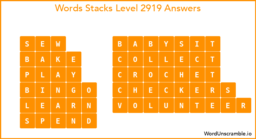 Word Stacks Level 2919 Answers