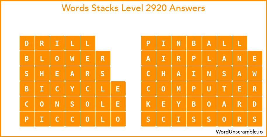 Word Stacks Level 2920 Answers