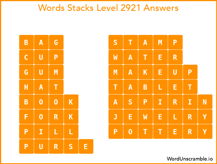 Word Stacks Level 2921 Answers