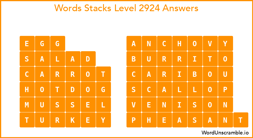 Word Stacks Level 2924 Answers