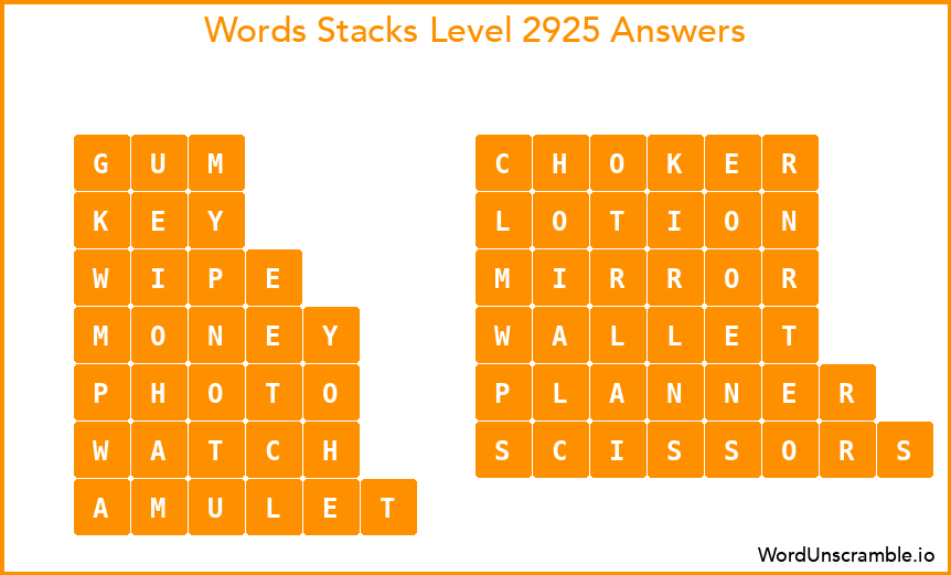 Word Stacks Level 2925 Answers