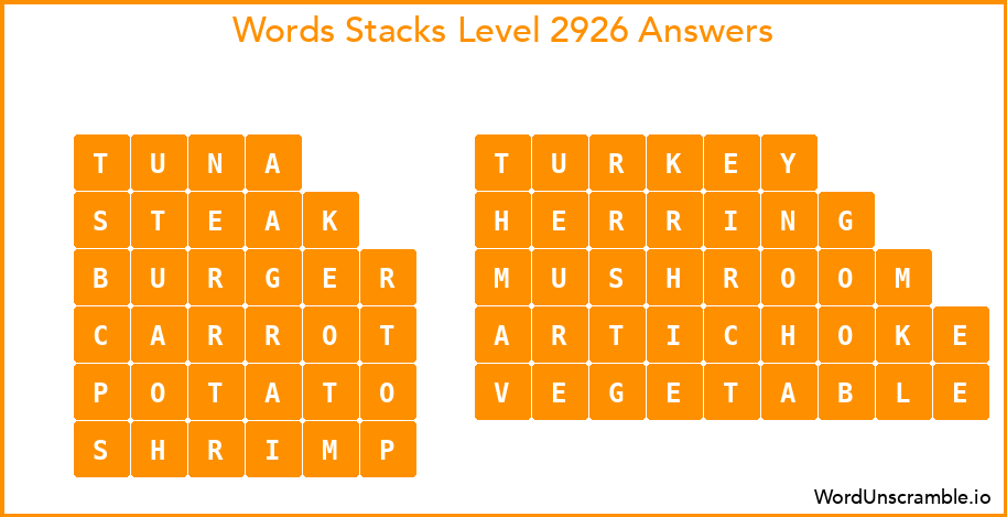 Word Stacks Level 2926 Answers