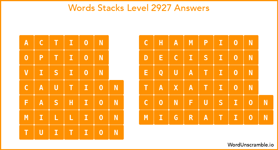 Word Stacks Level 2927 Answers