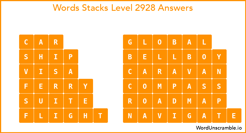 Word Stacks Level 2928 Answers
