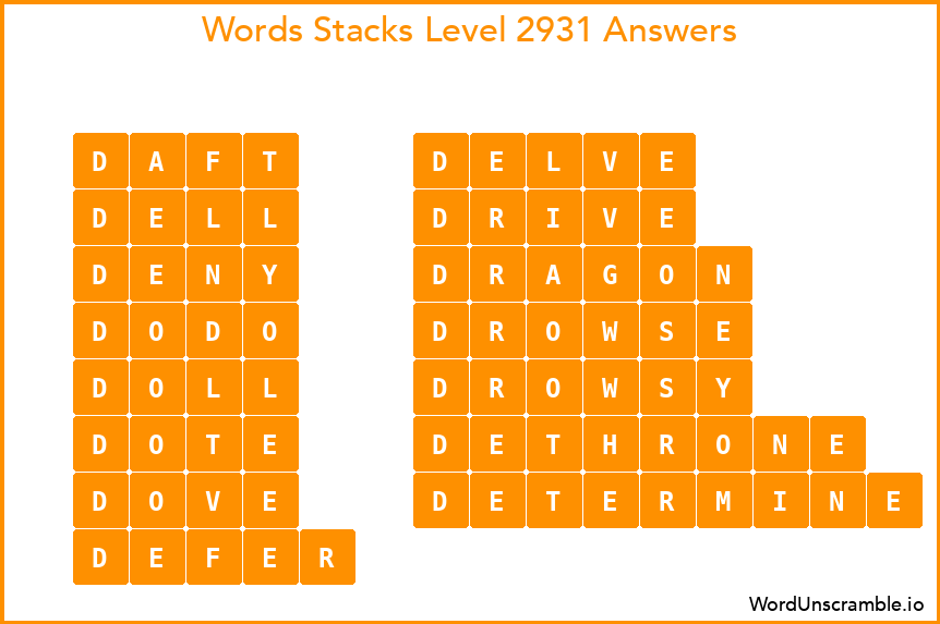 Word Stacks Level 2931 Answers