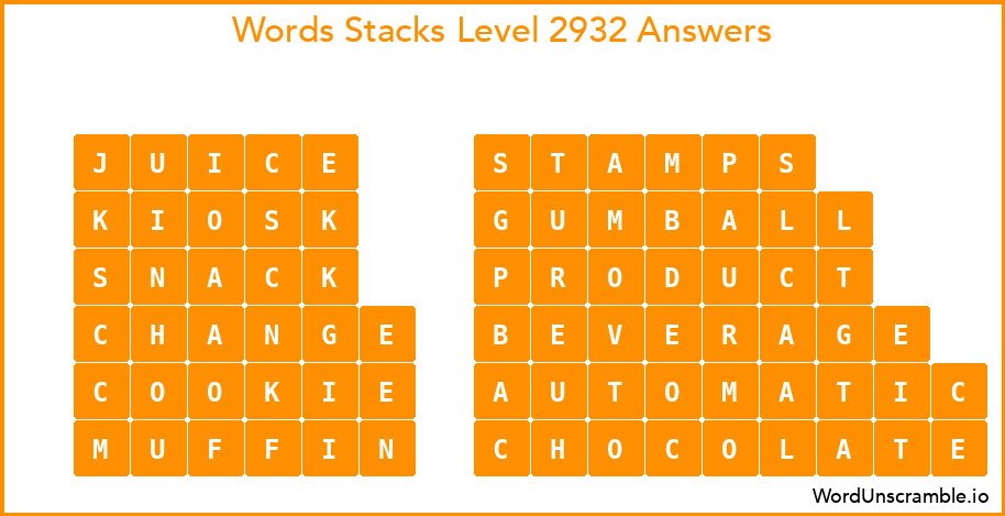 Word Stacks Level 2932 Answers