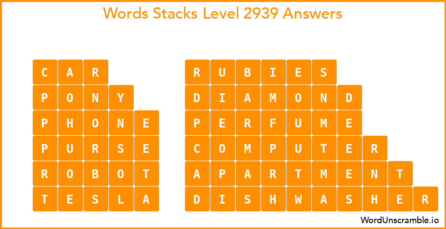 Word Stacks Level 2939 Answers