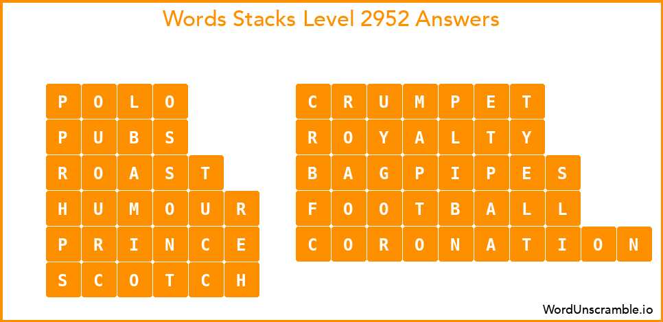 Word Stacks Level 2952 Answers