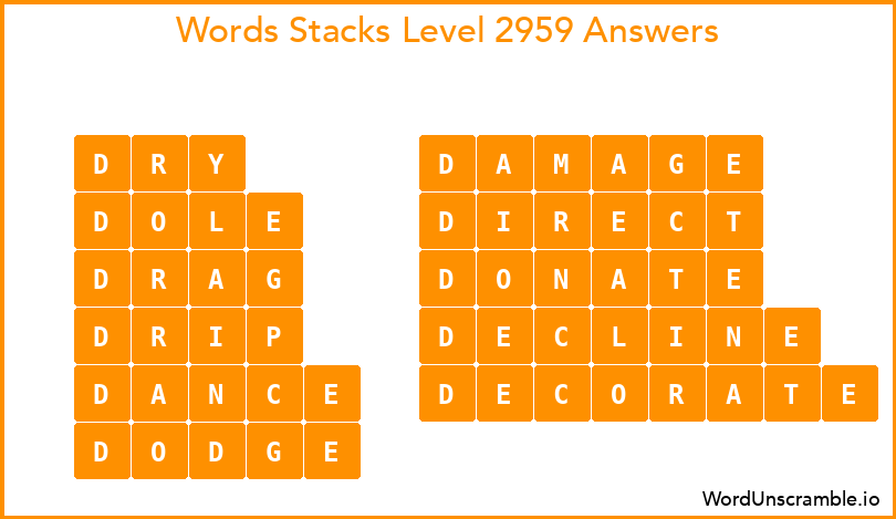Word Stacks Level 2959 Answers