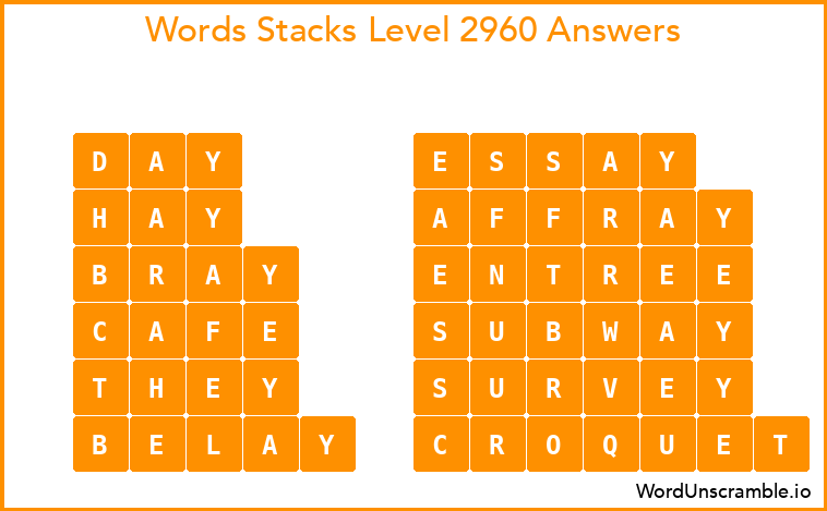 Word Stacks Level 2960 Answers