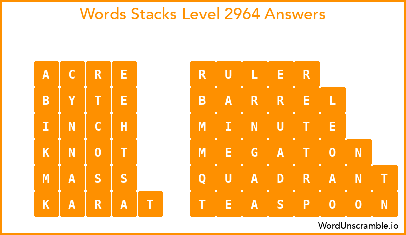 Word Stacks Level 2964 Answers