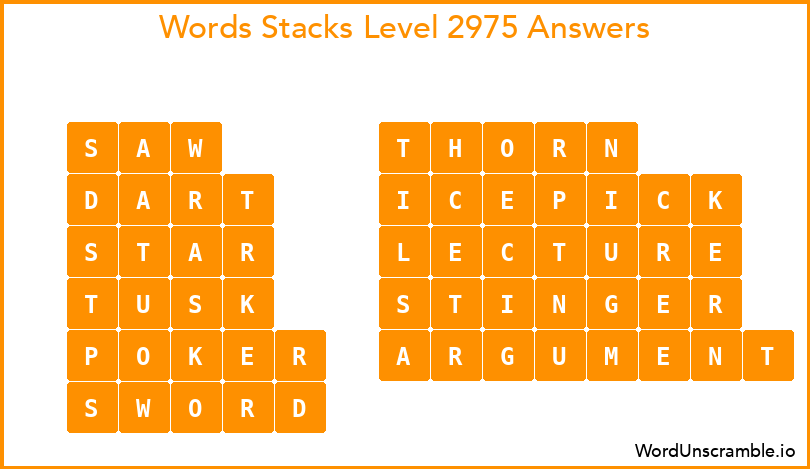 Word Stacks Level 2975 Answers