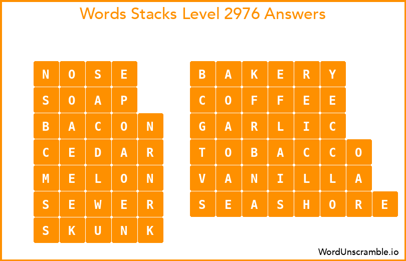Word Stacks Level 2976 Answers