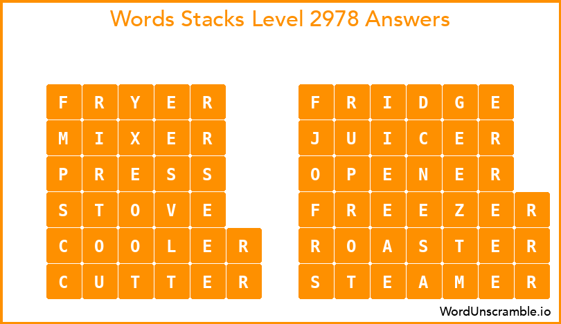 Word Stacks Level 2978 Answers
