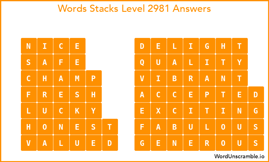 Word Stacks Level 2981 Answers