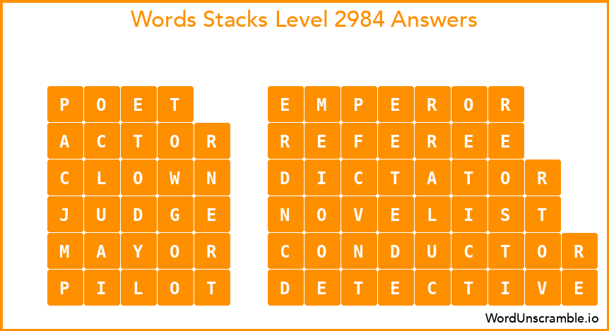 Word Stacks Level 2984 Answers