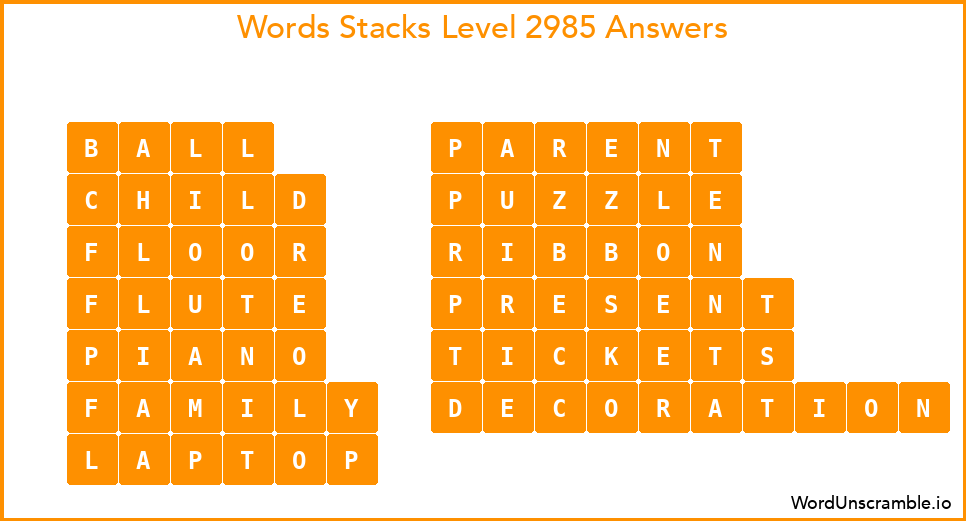 Word Stacks Level 2985 Answers