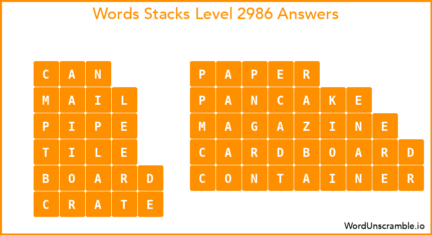 Word Stacks Level 2986 Answers