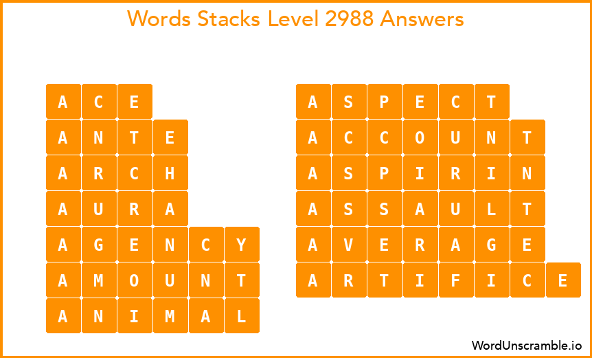 Word Stacks Level 2988 Answers