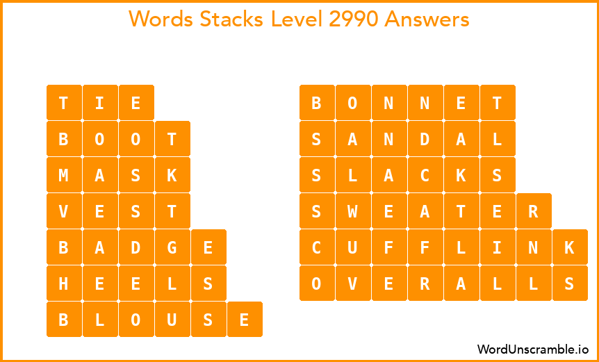 Word Stacks Level 2990 Answers