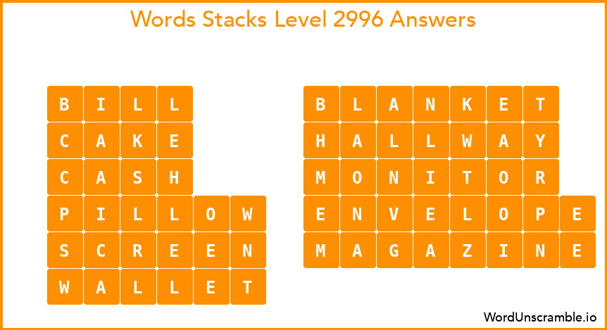 Word Stacks Level 2996 Answers