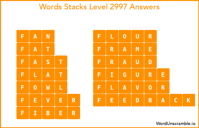 Word Stacks Level 2997 Answers