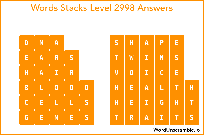 Word Stacks Level 2998 Answers