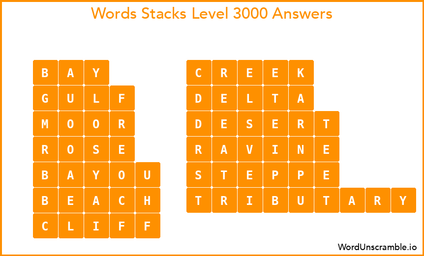 Word Stacks Level 3000 Answers