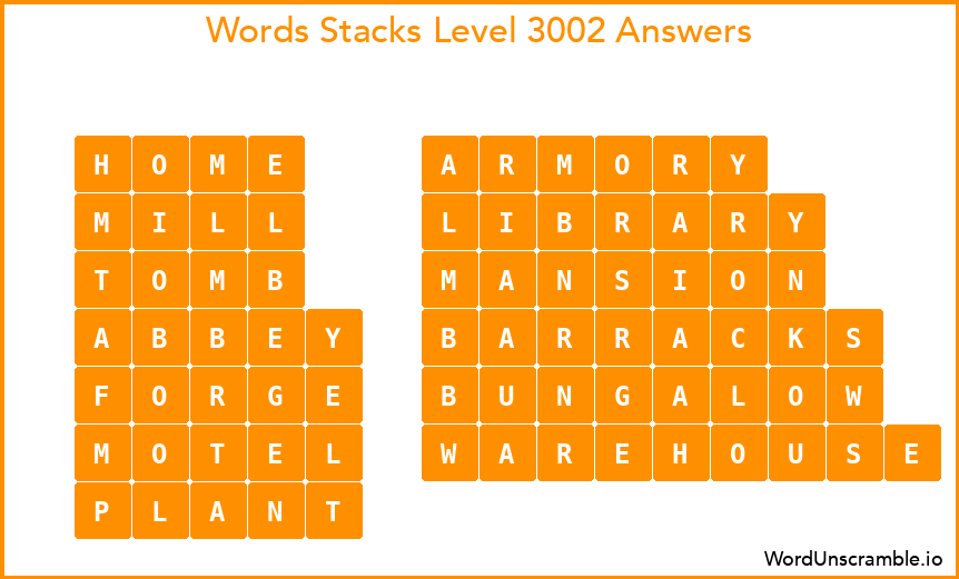 Word Stacks Level 3002 Answers