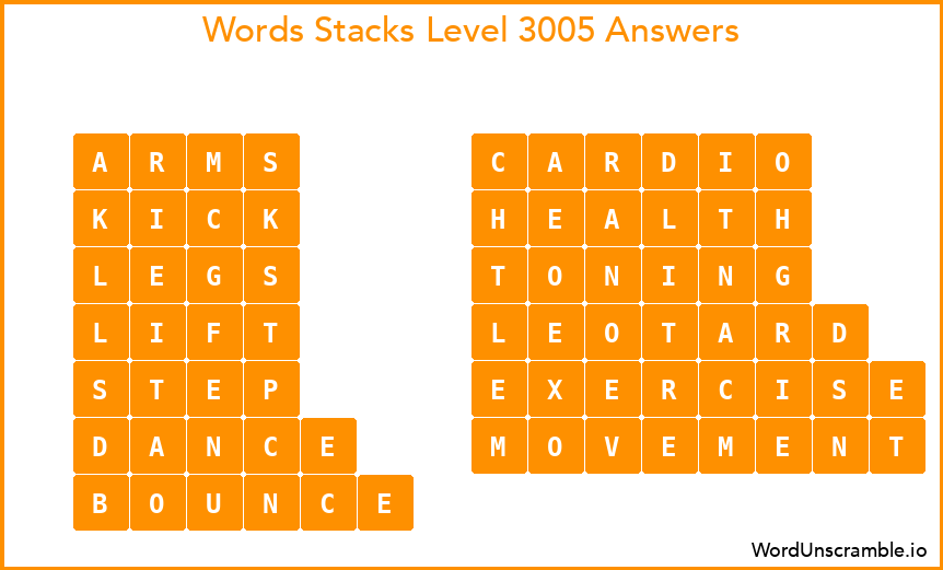 Word Stacks Level 3005 Answers