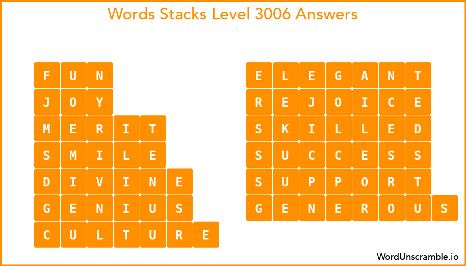 Word Stacks Level 3006 Answers