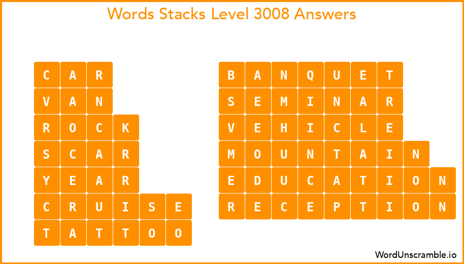 Word Stacks Level 3008 Answers