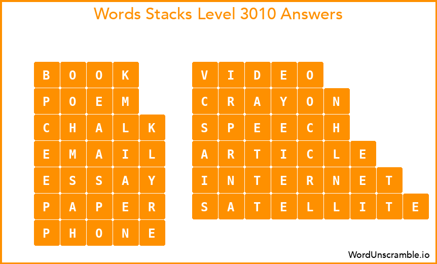 Word Stacks Level 3010 Answers