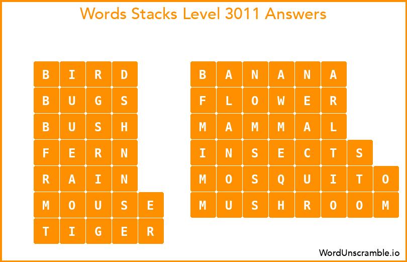 Word Stacks Level 3011 Answers