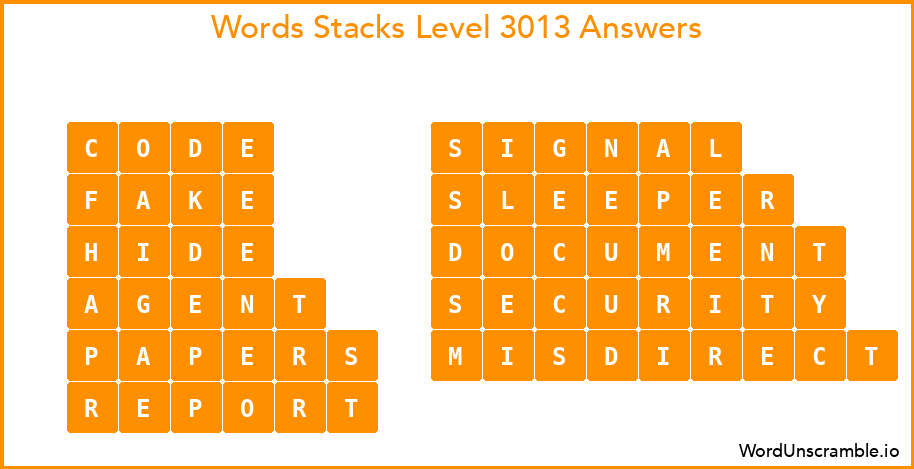 Word Stacks Level 3013 Answers