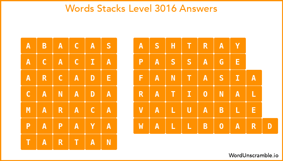 Word Stacks Level 3016 Answers