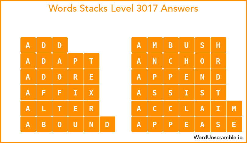 Word Stacks Level 3017 Answers