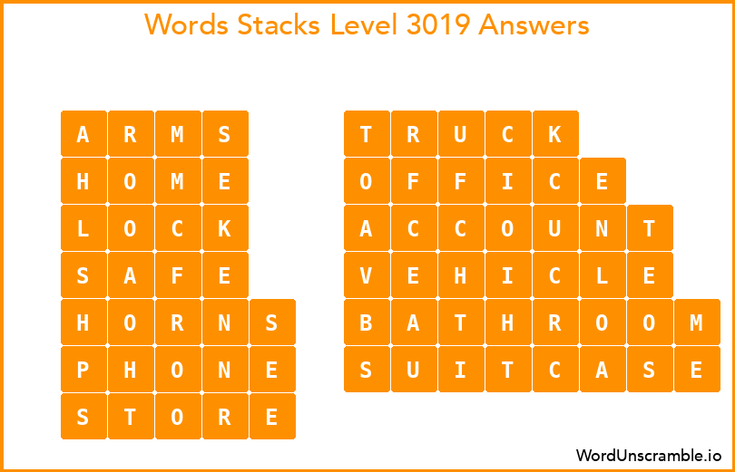 Word Stacks Level 3019 Answers