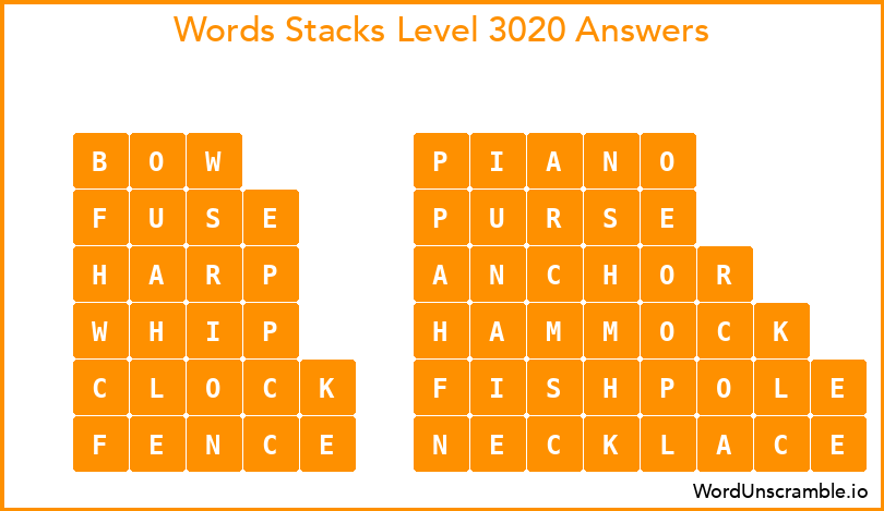 Word Stacks Level 3020 Answers