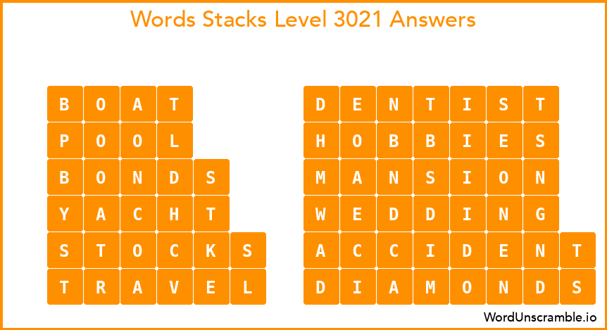 Word Stacks Level 3021 Answers