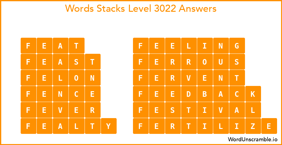 Word Stacks Level 3022 Answers