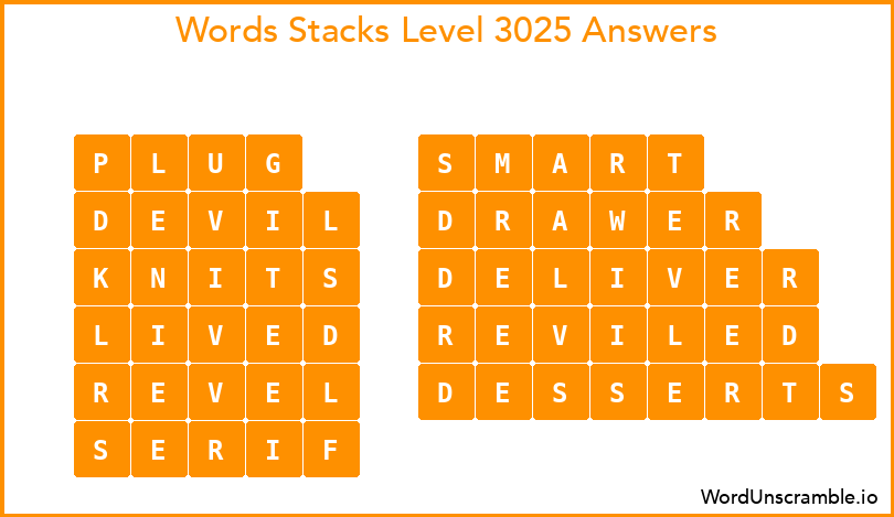 Word Stacks Level 3025 Answers