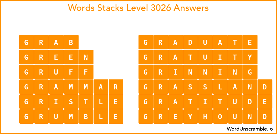 Word Stacks Level 3026 Answers